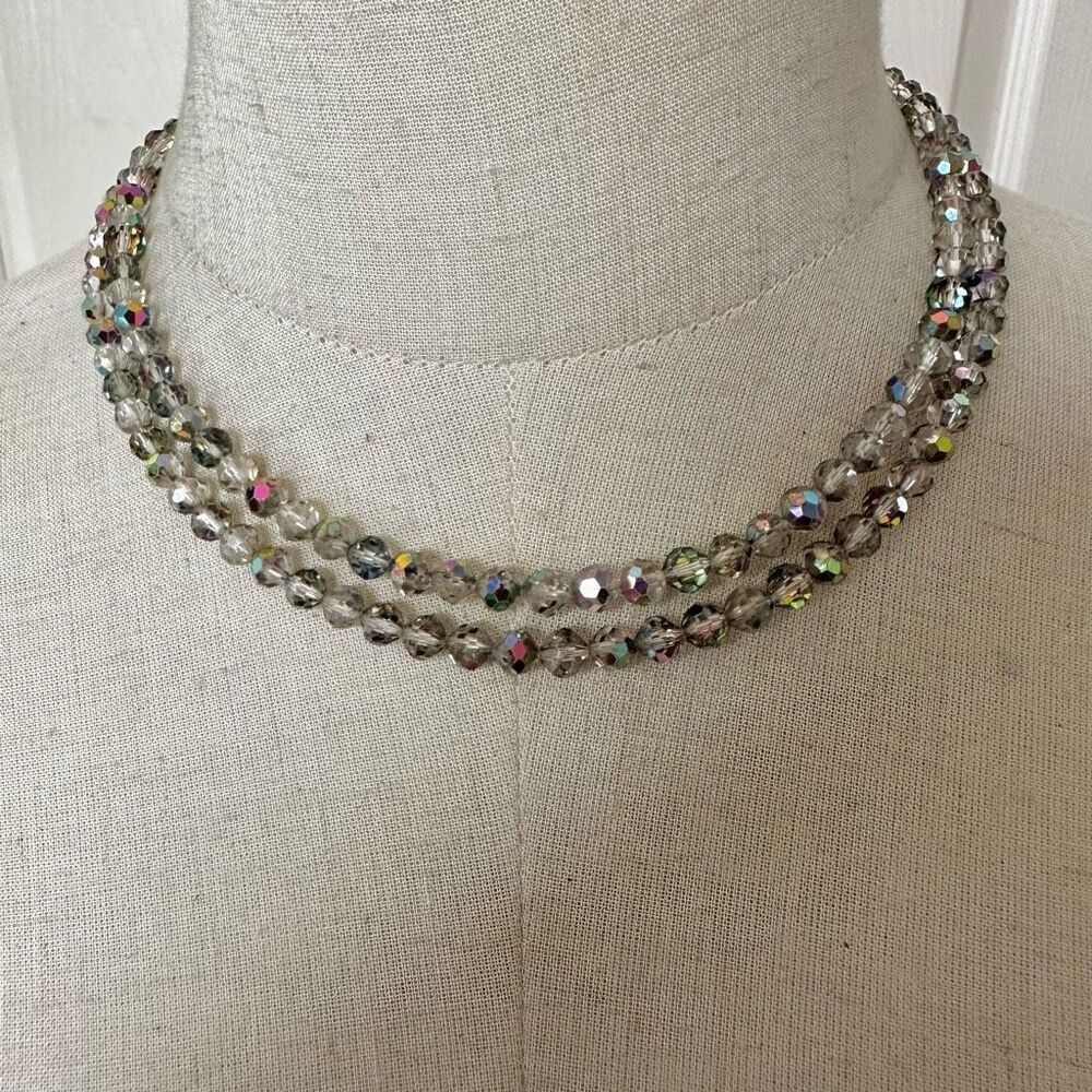 Laguna Long Grey Aurora Borealis Crystal Necklace 36$